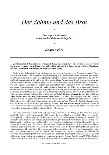 Der Zehnte und das Brot - Schriften zur Bibel auf eaglerocks.de