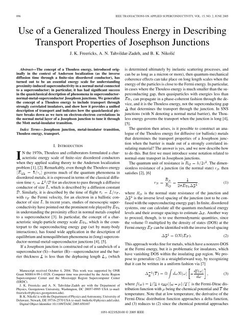 Use of a Generalized Thouless Energy in Describing ... - IEEE Xplore