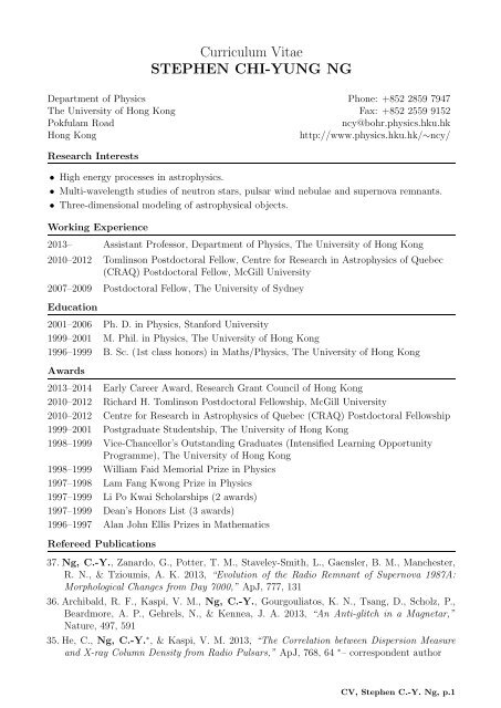 CV - Department of Physics, HKU - The University of Hong Kong