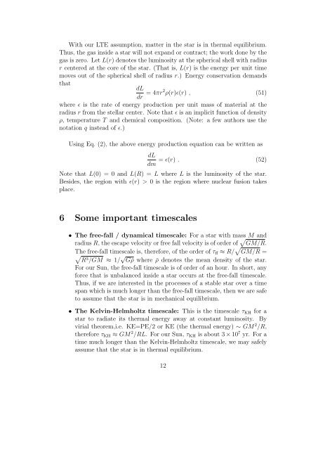 Chapter 2 Stellar Structure Equations 1 Mass conservation equation