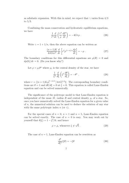 Chapter 2 Stellar Structure Equations 1 Mass conservation equation