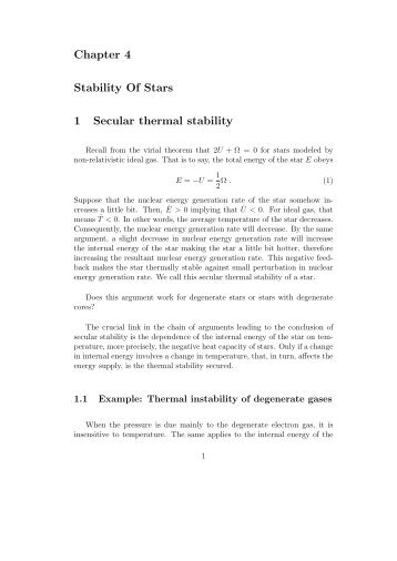 Chapter 4 Stability Of Stars 1 Secular thermal stability