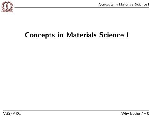 Concepts in Materials Science I - Physics