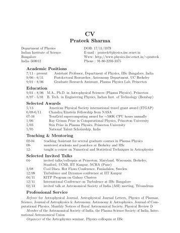 Curriculum Vitae - Physics