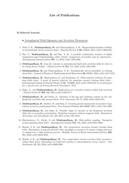 List of Publications - Physics