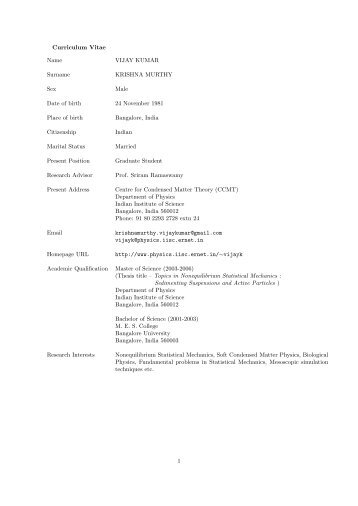 Curriculum Vitae Name VIJAY KUMAR Surname KRISHNA ...