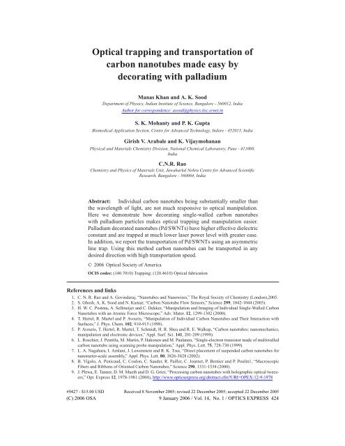 Optical trapping and transportation of carbon nanotubes made easy ...