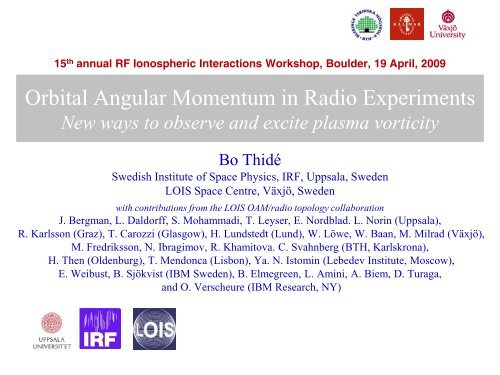 Orbital Angular Momentum in Radio Experiments - Swedish Institute ...