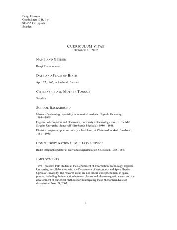 CURRICULUM VITAE - Swedish Institute of Space Physics - Uppsala