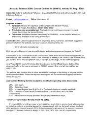 Arts and Science 2D06: Preliminary Course Outline for 2009/10