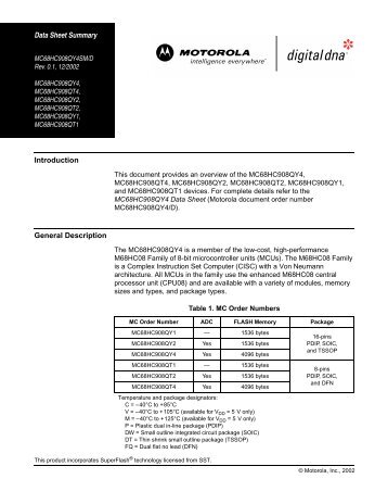 MC68HC908Q Data Sheet Summary