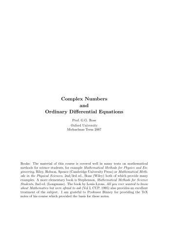 Complex Numbers and Ordinary Differential Equations