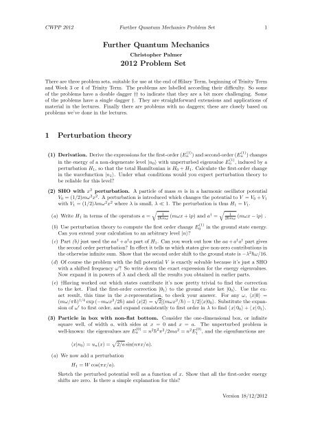 further-quantum-mechanics-2012-problem-set-1-perturbation-theory