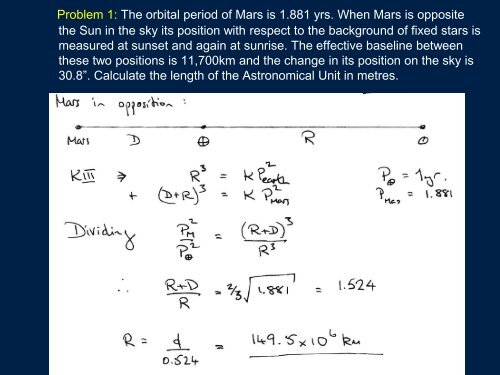 Problem 1: The orbital period of Mars is 1.881 yrs. When Mars is ...