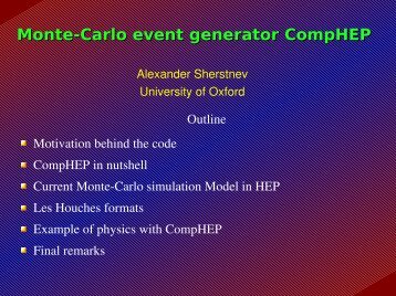 Monte-Carlo generator CompHEP - University of Oxford