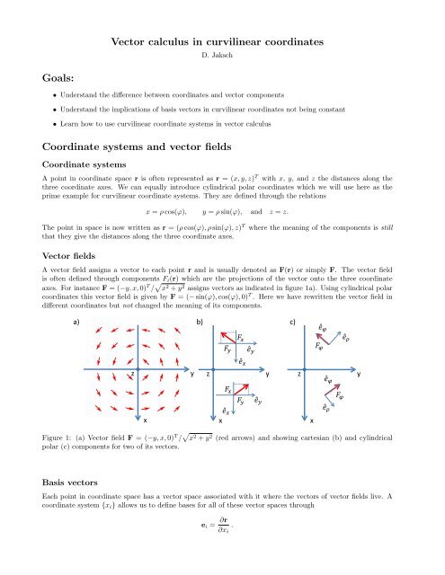 Vector calculus in curvilinear coordinates Goals: Coordinate ...