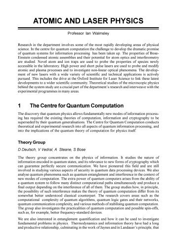 ATOMIC AND LASER PHYSICS - Department of Physics