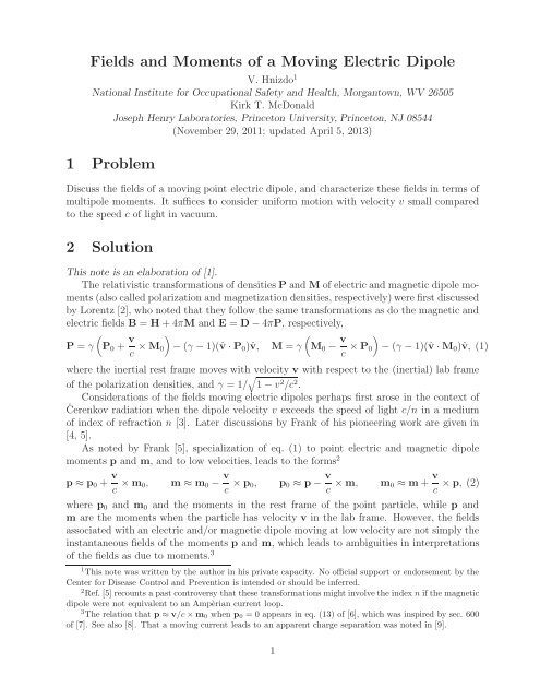 Fields and Moments of a Moving Electric Dipole - Princeton University