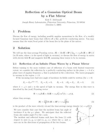 Reflection of a Gaussian Optical Beam by a Flat Mirror - Princeton ...