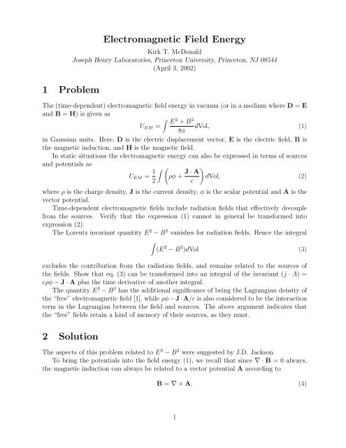 Electromagnetic Field Energy - Princeton University