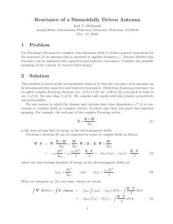 Reactance of a Sinusoidally Driven Antenna 1 Problem 2 Solution