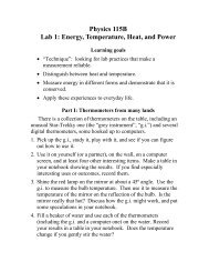 Physics 115B Lab 1: Energy, Temperature, Heat, and Power