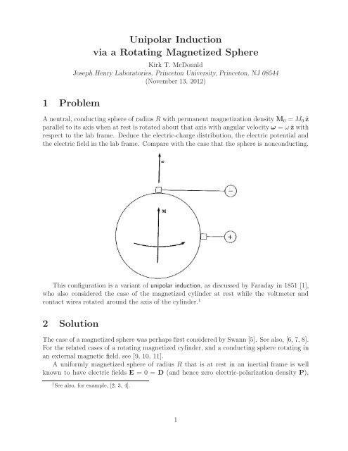 Unipolar Induction via a Rotating Magnetized Sphere - Princeton ...
