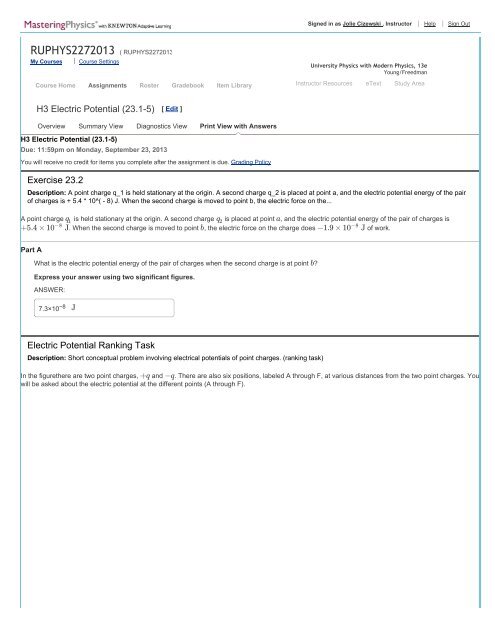 MasteringPhysics: Print View with Answers