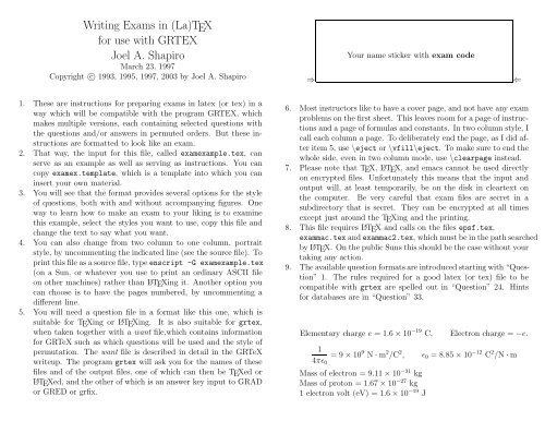 examexample - Department of Physics and Astronomy