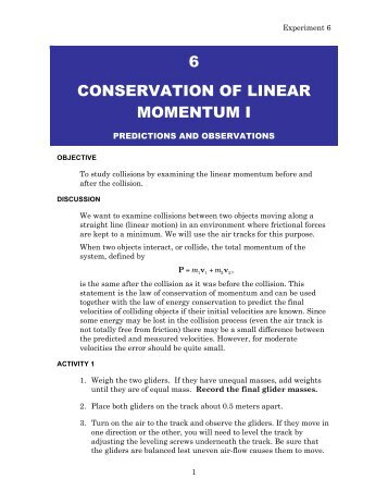 6 CONSERVATION OF LINEAR MOMENTUM I
