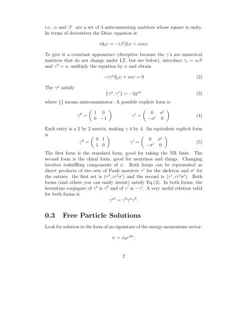 0.1 Klein-Gordon Equation 0.2 Dirac Equation