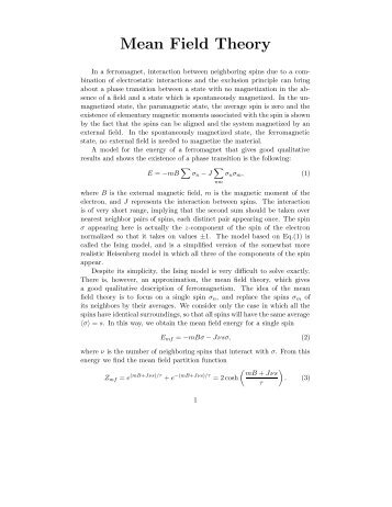 Notes on Mean Field Theory