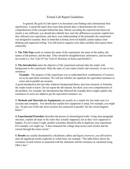 Formal Lab Report Guidelines SFSU Physics Astronomy