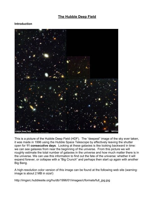 Lab for Jul. 14 (The Hubble Deep Field) - SFSU Physics & Astronomy