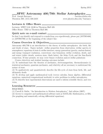 Syllabus for Astronomy 400/700 (PDF) - SFSU Physics & Astronomy ...