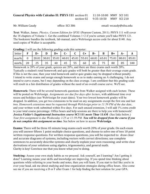 General Physics with Calculus II: PHYS 111 section 01