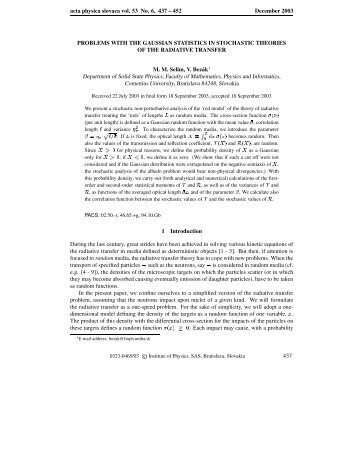 Problems with the Gaussian Statistics in Stochastic ... - physics.sk