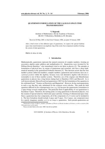 Quaternion formulation of the Galilean space-time ... - physics.sk