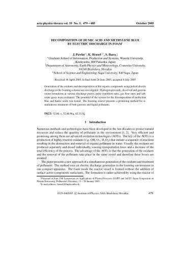 Decomposition of humic acid and methylene blue by ... - physics.sk