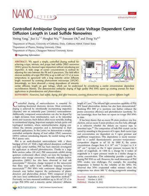 Controlled Ambipolar Doping And Gate Voltage Dependent Carrier