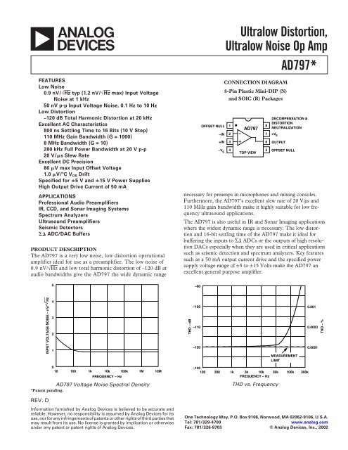 AD797 Ultralow Distortion, Ultralow Noise Op Amp Data Sheet (Rev 