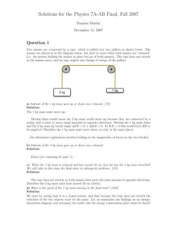 Solutions for the Physics 7A-AB Final, Fall 2007