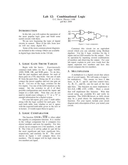 Lab 12: Combinational Logic - UC Davis