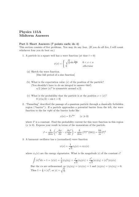 Physics 115a Midterm Answers Physics 115a Midterm Answers