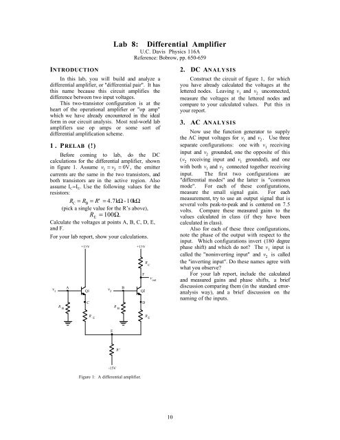 Lab 8: Differential Amplifier - Department of Physics - UC Davis
