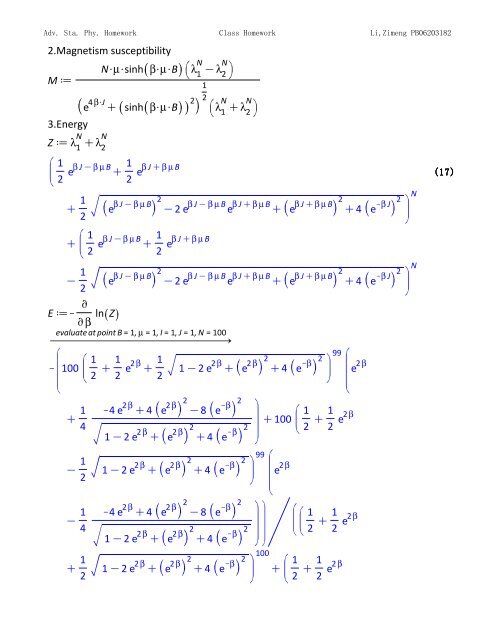 Topics in Statistic Mechanics