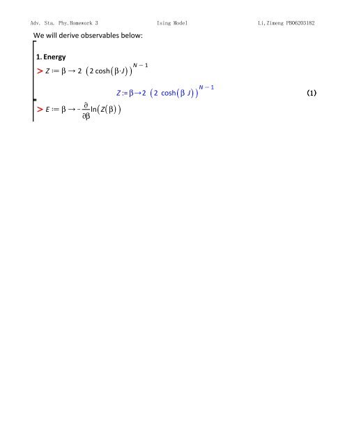 Topics in Statistic Mechanics