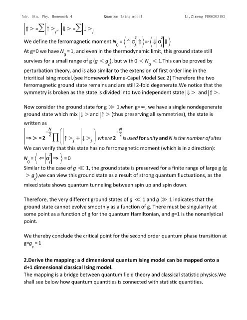 Topics in Statistic Mechanics