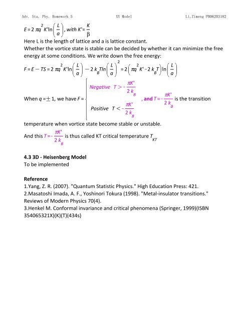 Topics in Statistic Mechanics