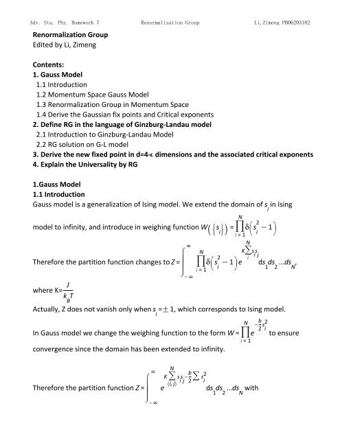 Topics in Statistic Mechanics